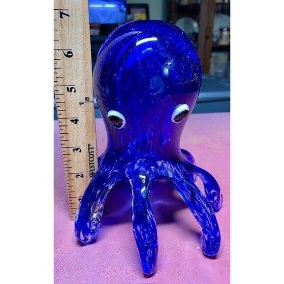 Vtg 7in Glass Hand Blown Blue Clear Octopus Paperweight Sea Creature Ocean Life - Picture 8 of 10